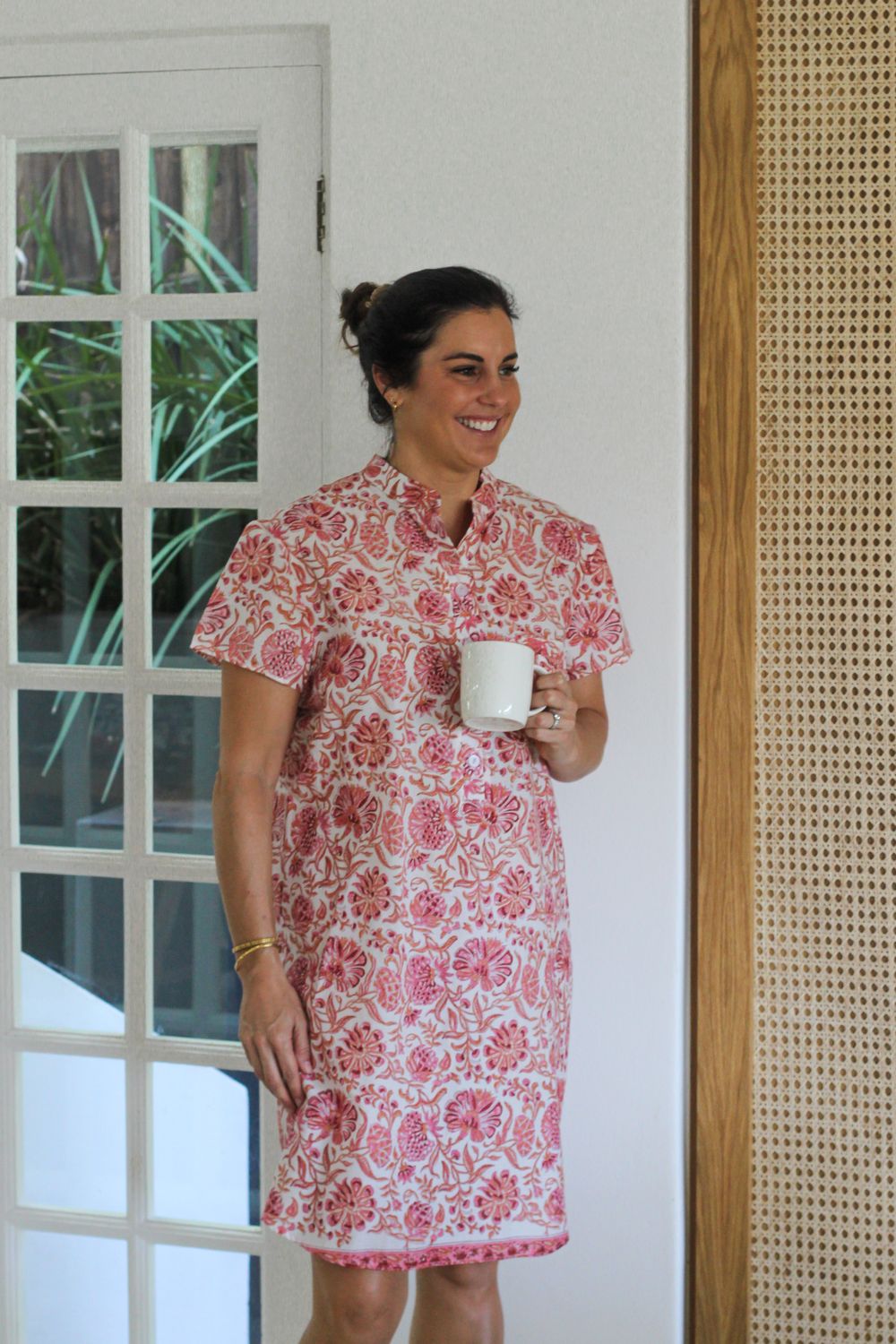 PINK FLORAL CHINESE COLLAR - INDIAN COTTON