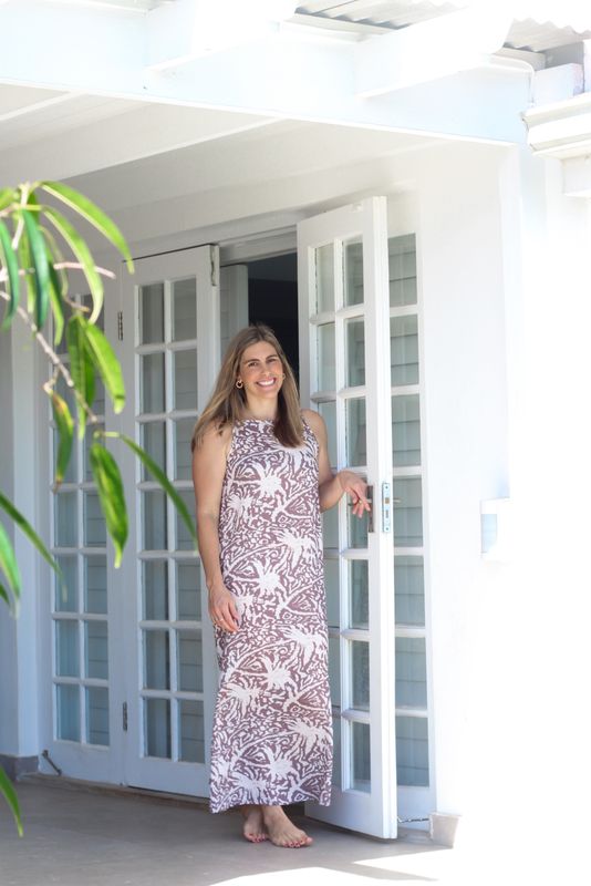 TAUPE HIGHNECK DRESS - LINEN BLEND