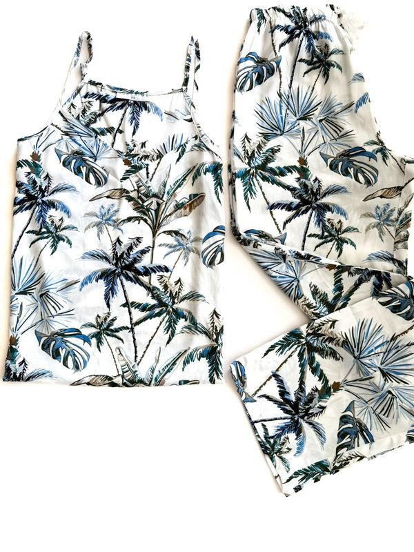 BLUE/ GREEN PALM STRAPPY LONG - RAYON