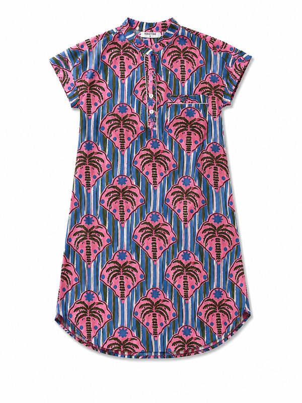 PINK PALM CHINESE COLLAR - INDIAN COTTON