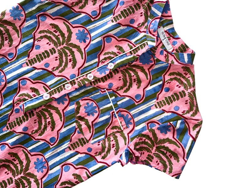 PINK PALM CHINESE COLLAR - INDIAN COTTON