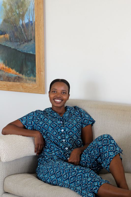 NAVY GEOMETRIC 3/4 Set - INDIAN COTTON