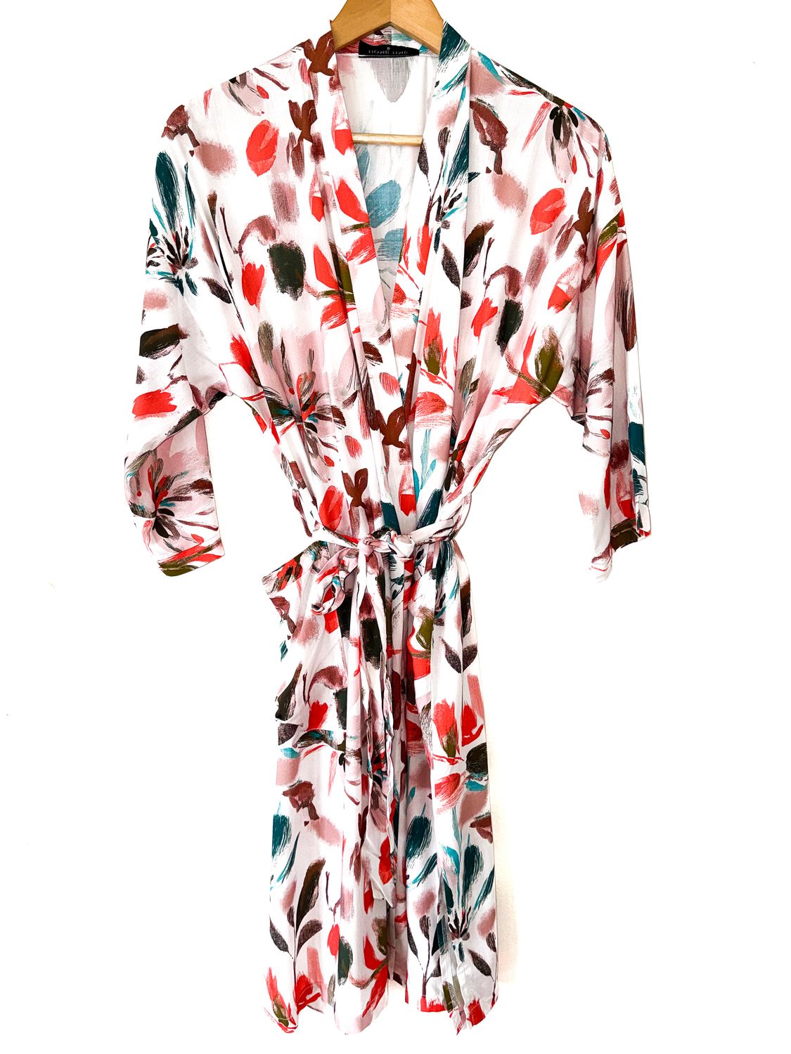BROWN/CORAL FLORAL GOWN - RAYON