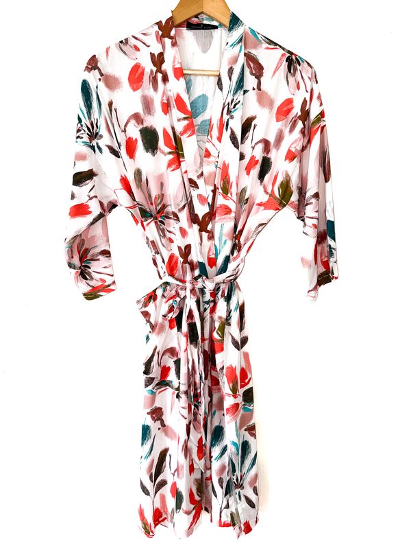 BROWN/CORAL FLORAL GOWN - RAYON