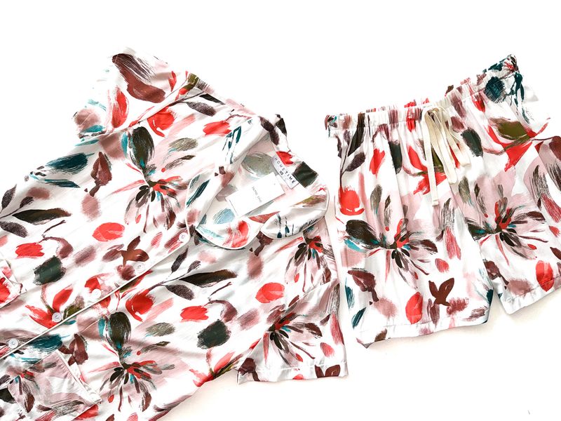 BROWN/CORAL FLORAL SHORT SET - RAYON