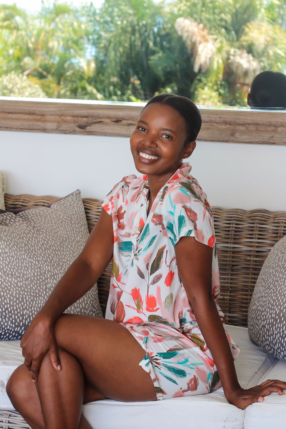 BROWN/CORAL FLORAL SHORT SET - RAYON