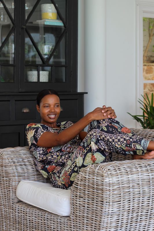 NAVY FLORAL SHORT LONG - INDIAN COTTON
