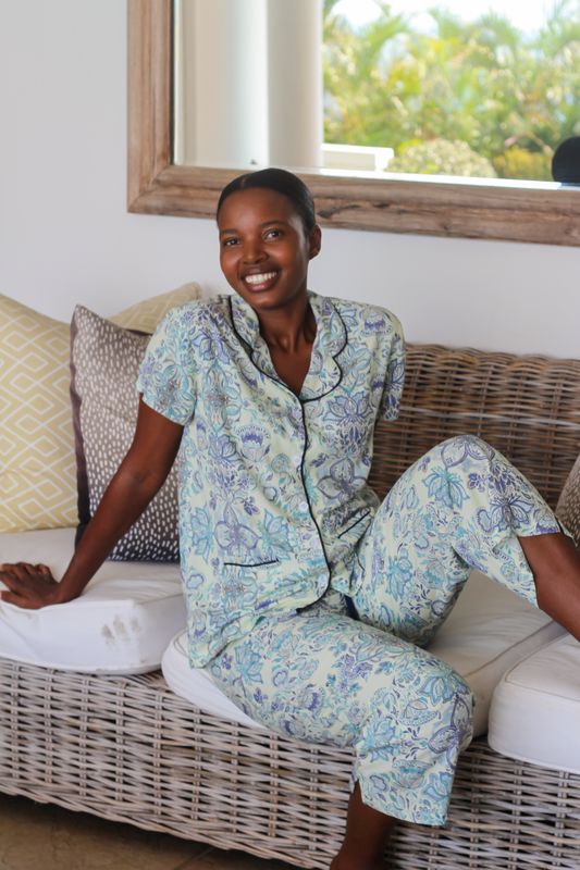 BLUE PAISLEY 3/4 SET - RAYON