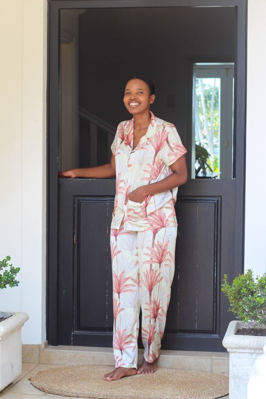 PINK PALM SHORT LONG - SATIN