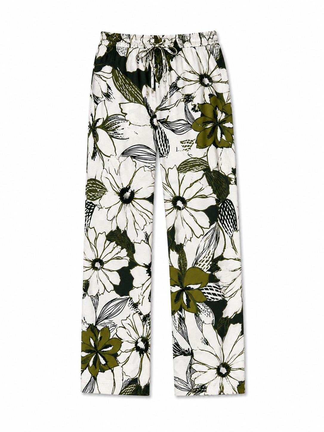 OLIVE BIG FLORAL CHILL PANTS - RAYON