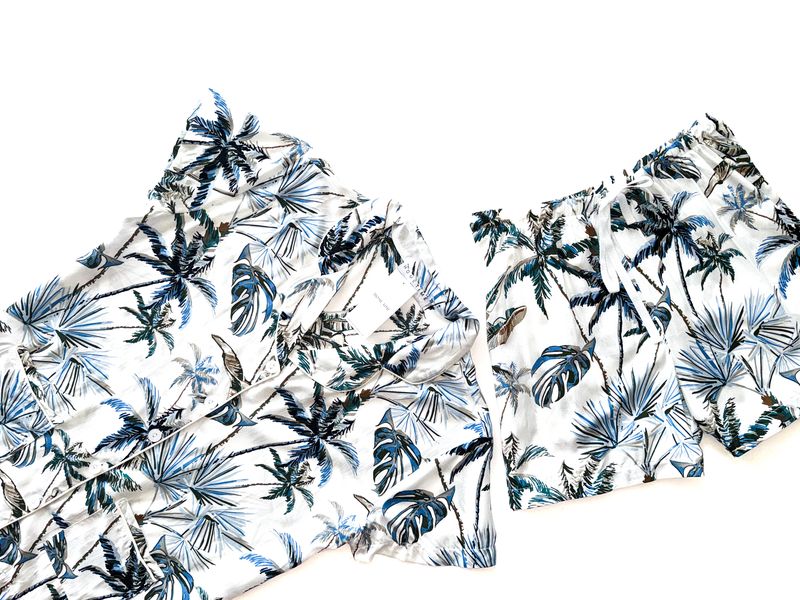 BLUE PALM SHORT SET - RAYON