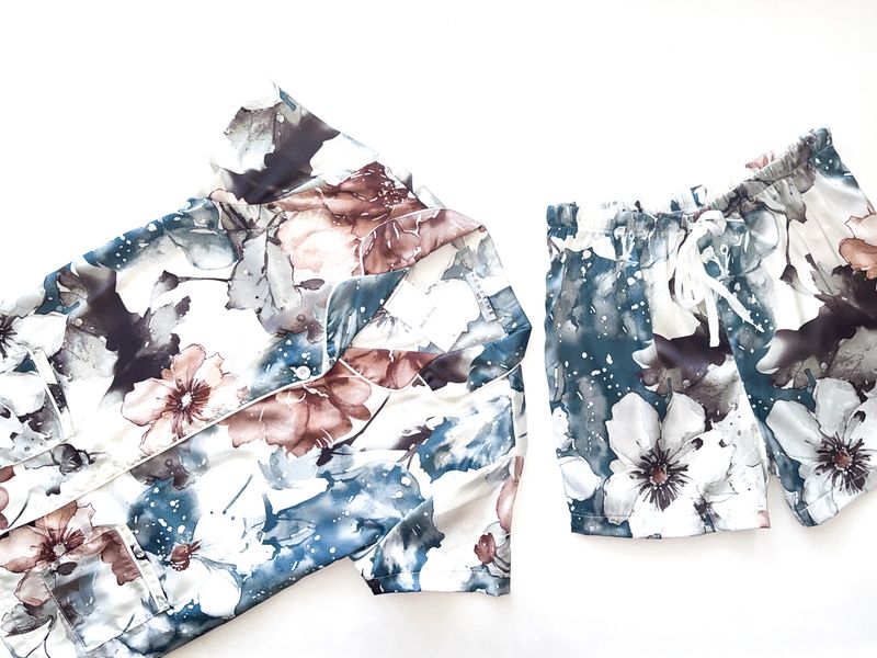 SMUDGE FLORAL SHORTS SET - SATIN