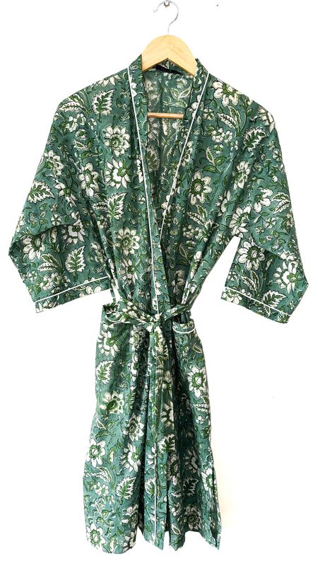 GREEN FLORAL GOWN - INDIAN COTTON