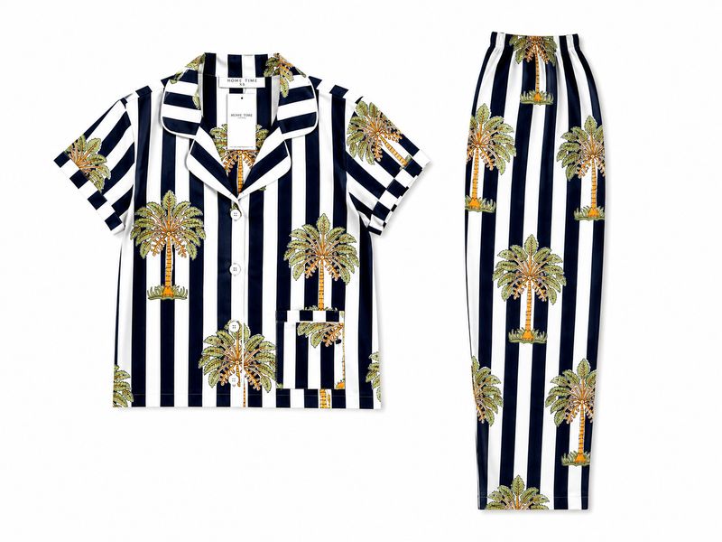 Black Stripe Palm 3/4 Set - Indian Cotton