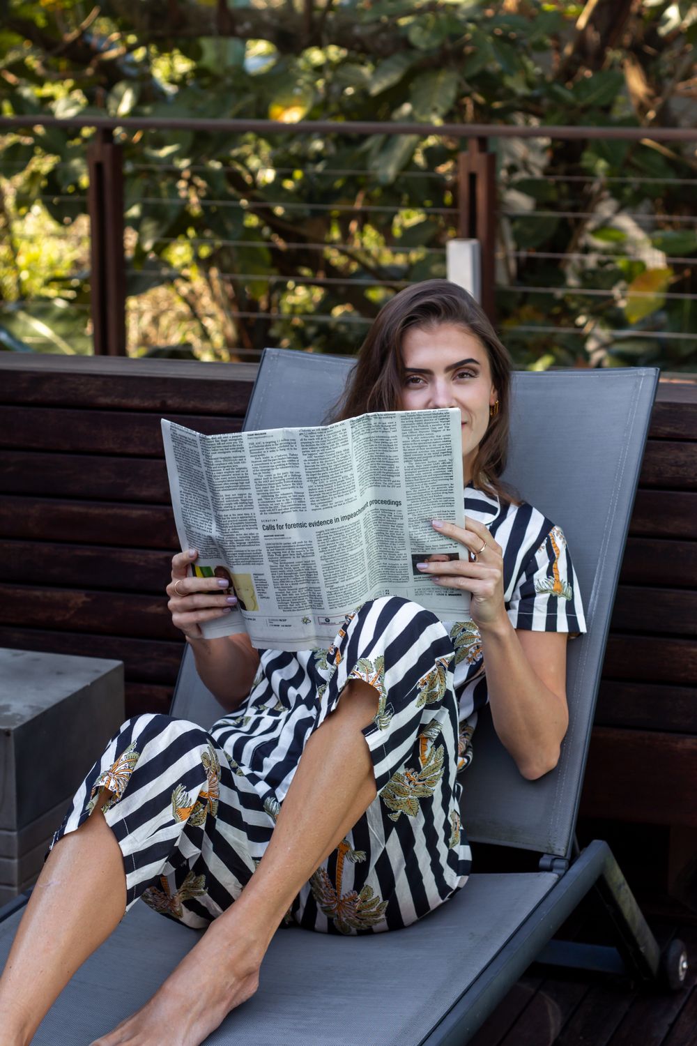 Black Stripe Palm 3/4 Set - Indian Cotton