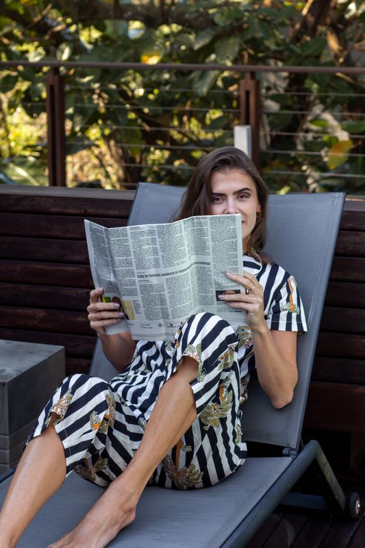 Black Stripe Palm 3/4 Set - Indian Cotton