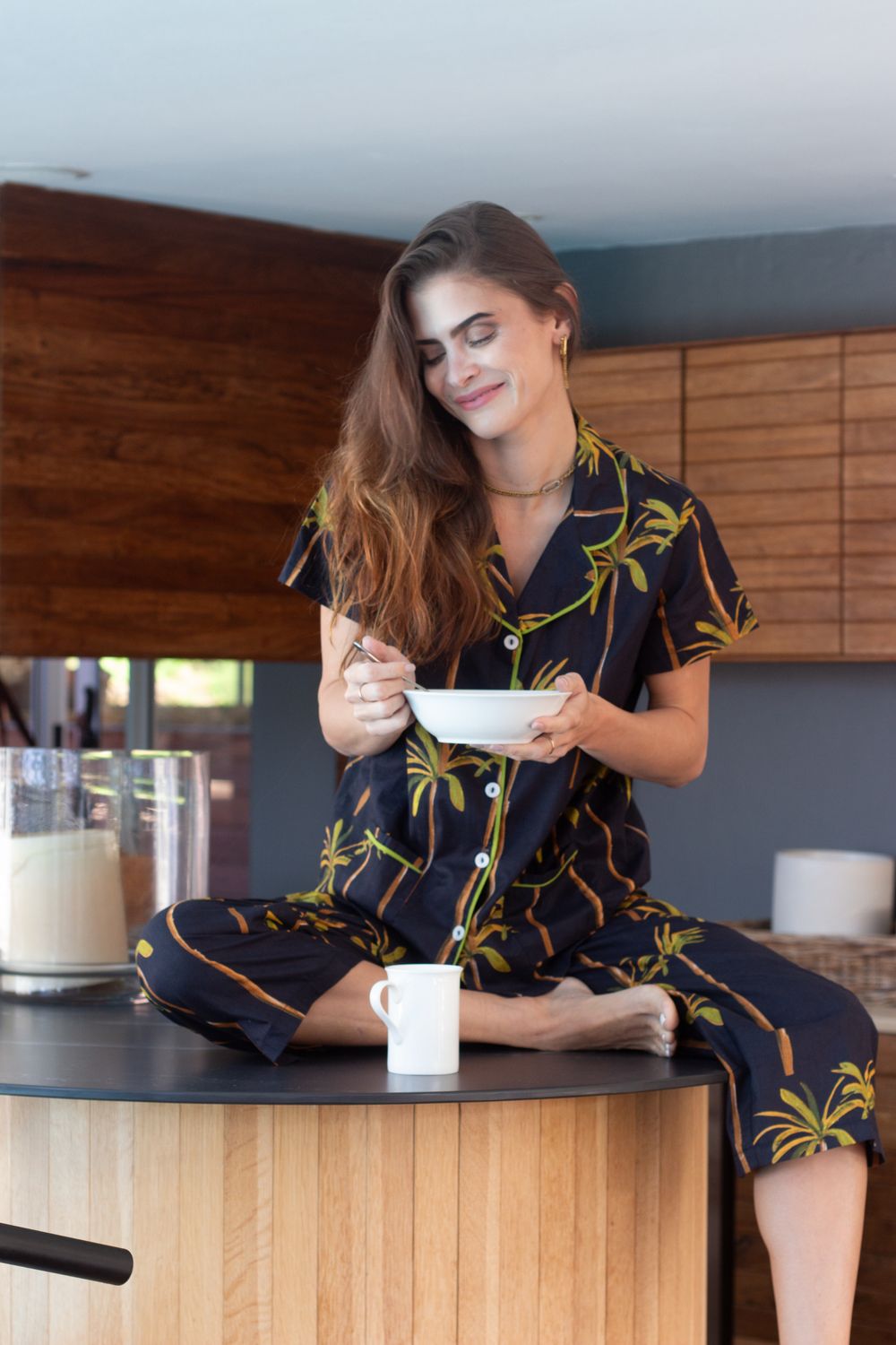 Navy Palm 3/4 Set - Indian Cotton
