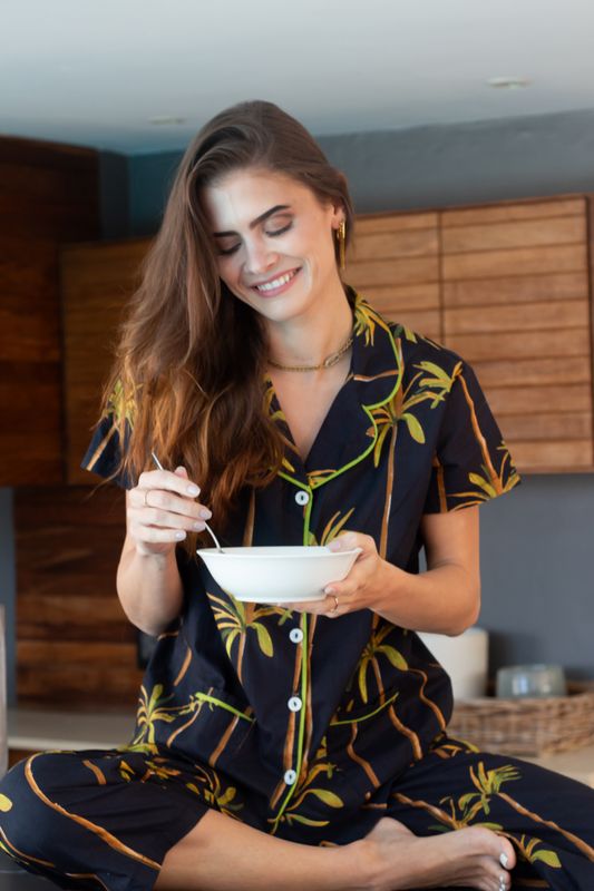 Navy Palm 3/4 Set - Indian Cotton