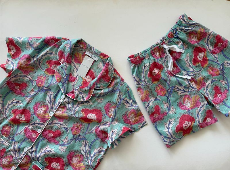 TURQUOISE FLORAL SHORT SET - INDIAN COTTON