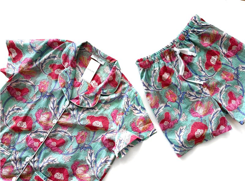 TURQUOISE FLORAL SHORT SET - INDIAN COTTON