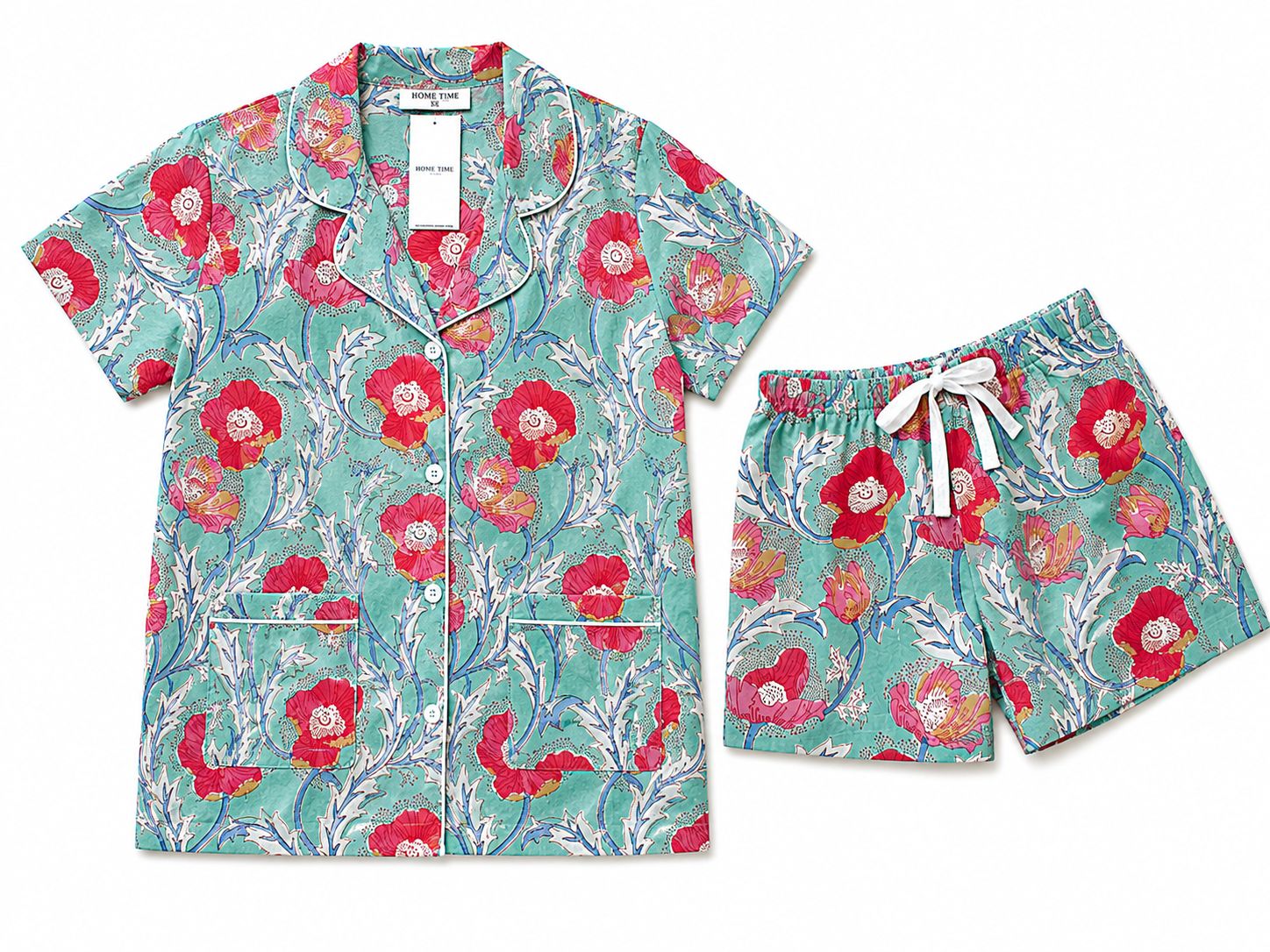 TURQUOISE FLORAL SHORT SET - INDIAN COTTON
