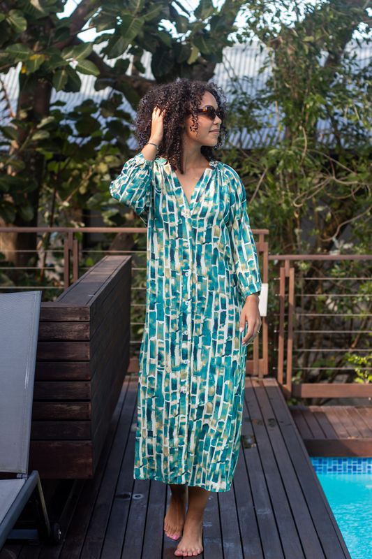 TEAL 3/4 SLEEVE DRESS - RAYON