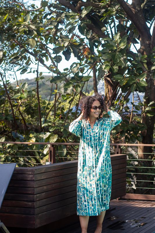TEAL 3/4 SLEEVE DRESS - RAYON