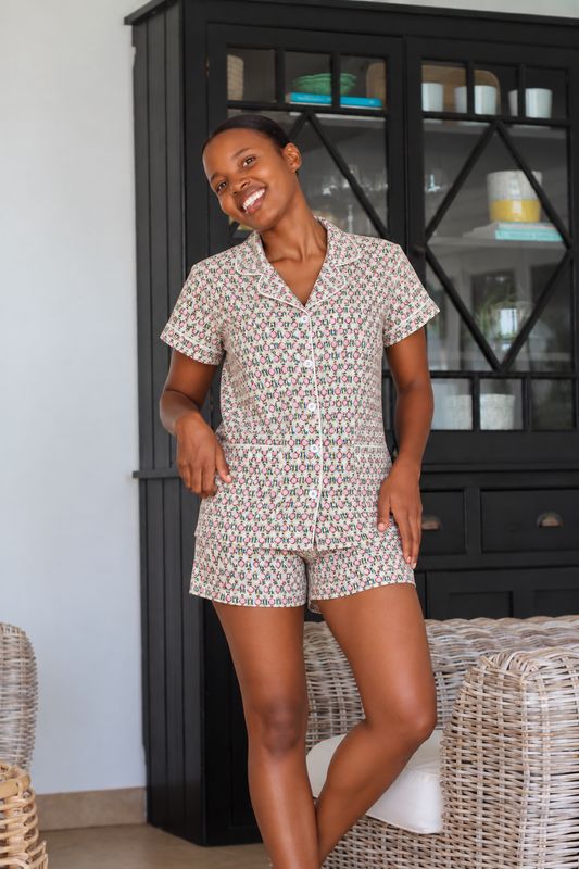 PINK/GREEN GEO SHORT SET - RAYON
