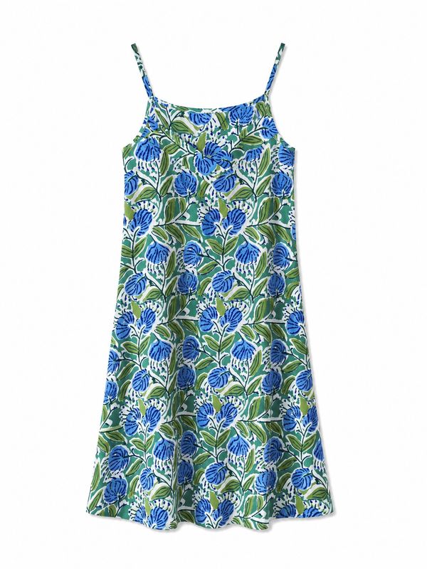 GREEN/BLUE STRAPPY NIGHTIE - INDIAN COTTON