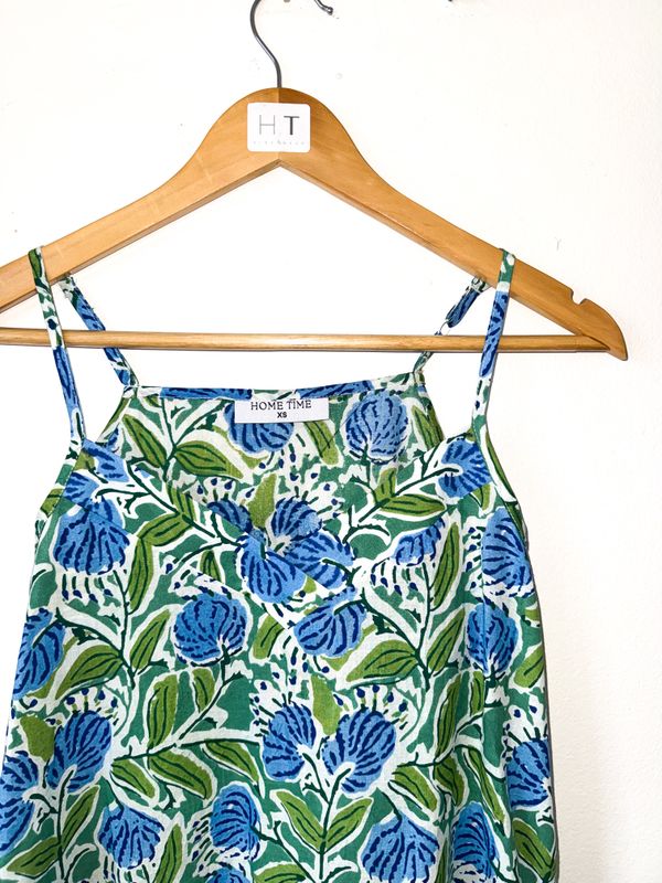 GREEN/BLUE STRAPPY NIGHTIE - INDIAN COTTON
