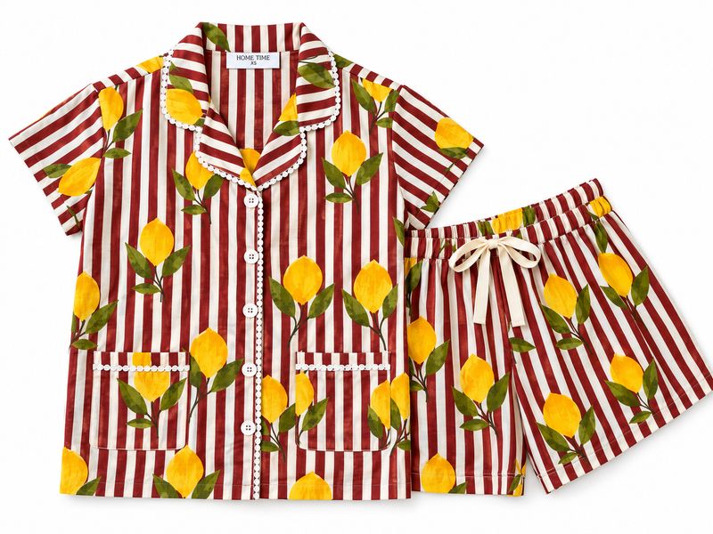 LEMON STRIPE SHORT SET - INDIAN COTTON