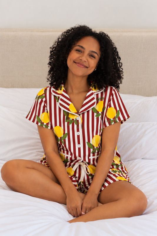 LEMON STRIPE SHORT SET - INDIAN COTTON