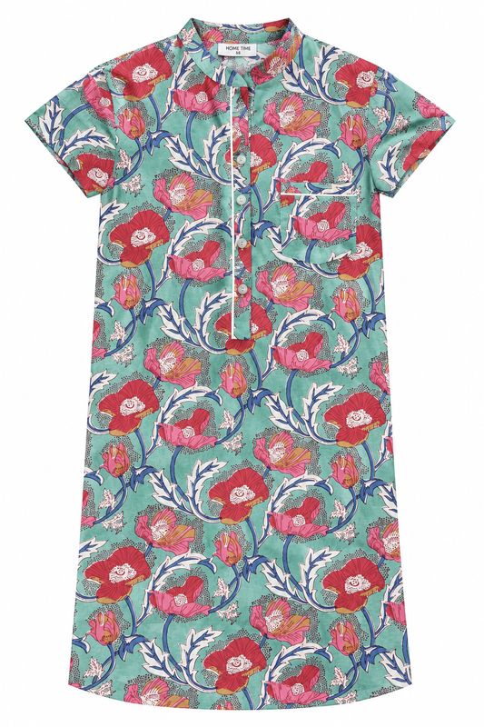 TURQ/PINK CHINESE COLLAR - INDIAN COTTON