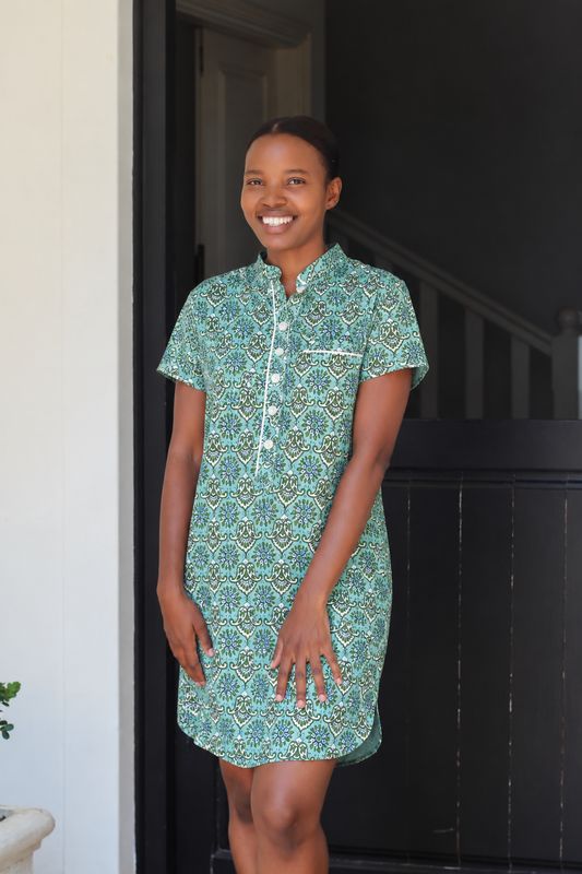 AQUA GREEN CHINESE COLLAR - INDIAN COTTON