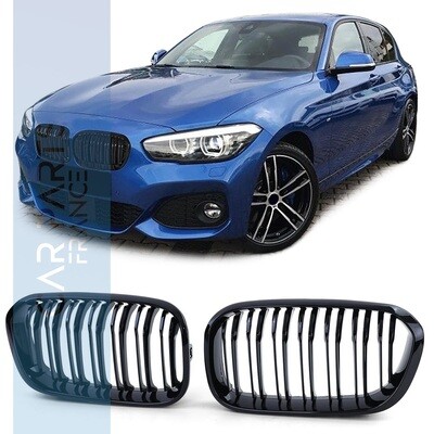 Calandre / Grille double lame pour BMW Série 1 F20 F21 noir brillant - Phase 2 - LCI