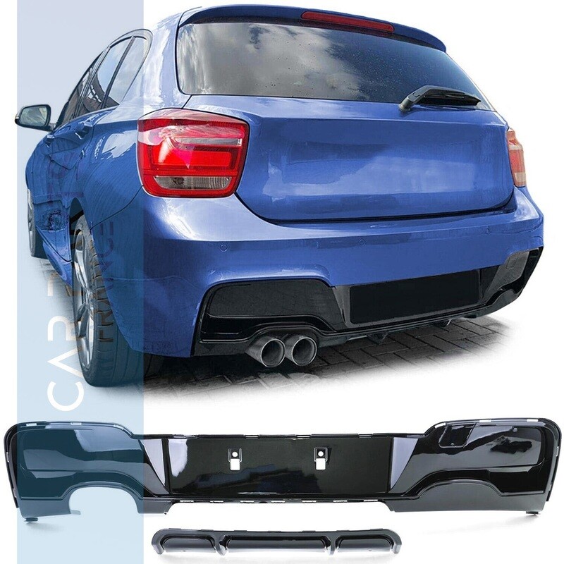 Diffuseur double sortie  gauche pour pare-chocs arrière pour BMW Série 1 F20 F21 Pack M look Performance - noir brillant