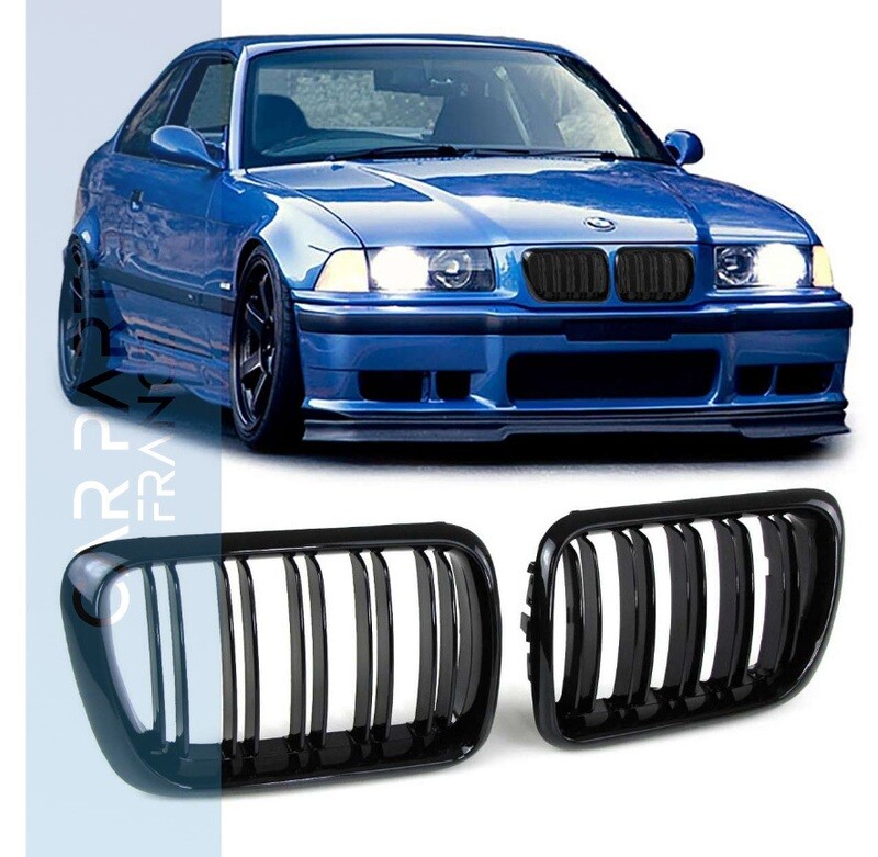 Calandre / Grille double lame pour BMW Série 3 E36 noir brillant -  96-99