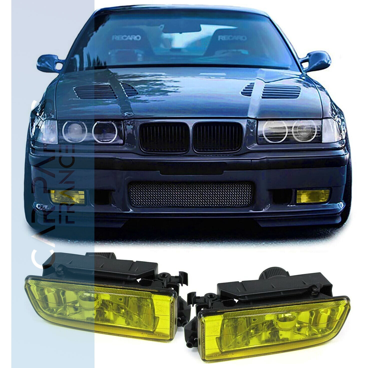 Paire de feux antibrouillard en verre jaune pour BMW Série 3 E36 + M3 1990 - 1999