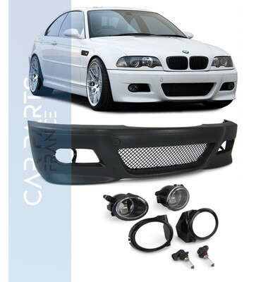 Pare-chocs avant pour BMW Série 3 E46 look M3 pour + Antibrouillards blanc