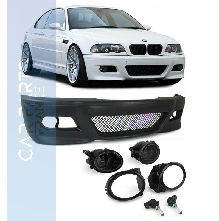Pare-chocs avant pour BMW Série 3 E46 look M3 pour + Antibrouillards noir