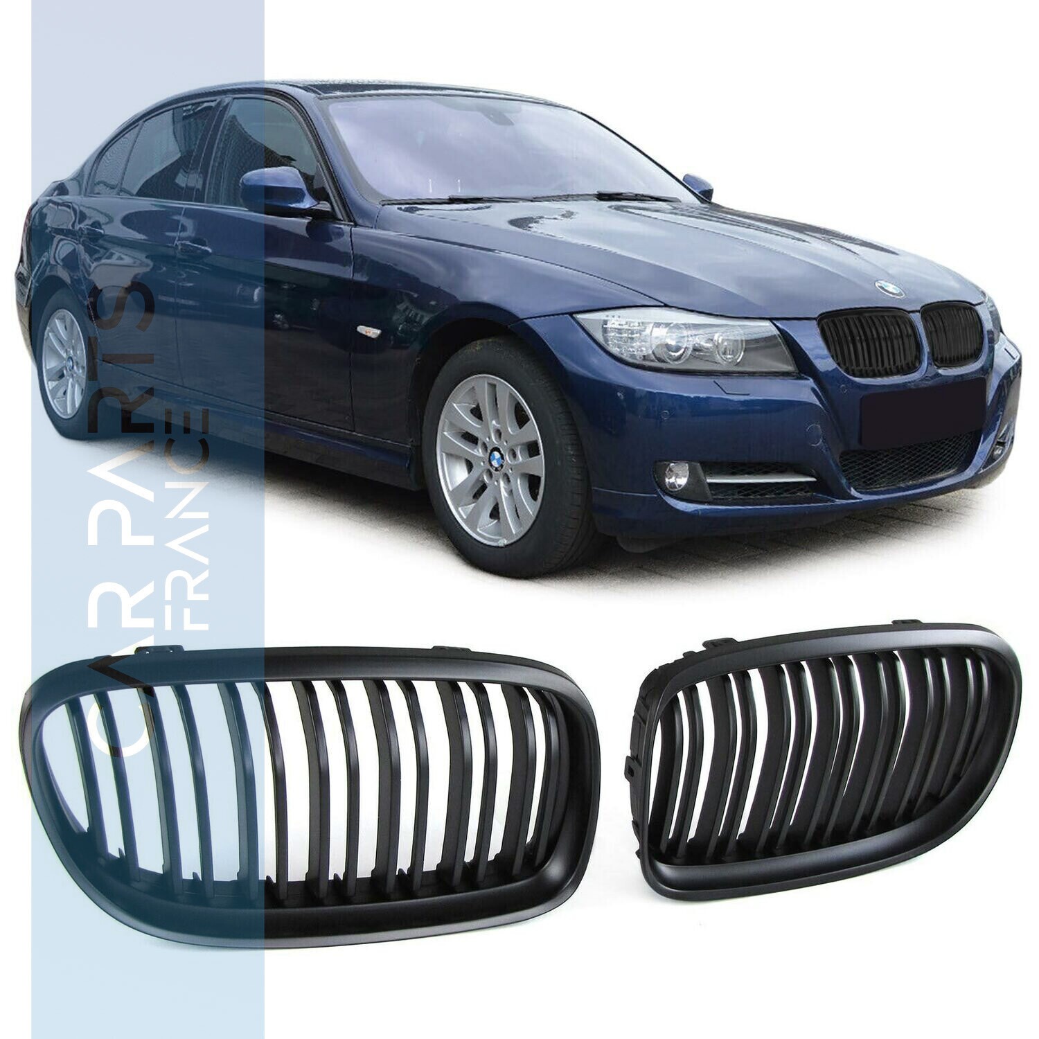 Calandre / Grille Double lame pour BMW Série 3 E90 E91 Berline Touring Noir Mat Look Pack M Performance Phase 2