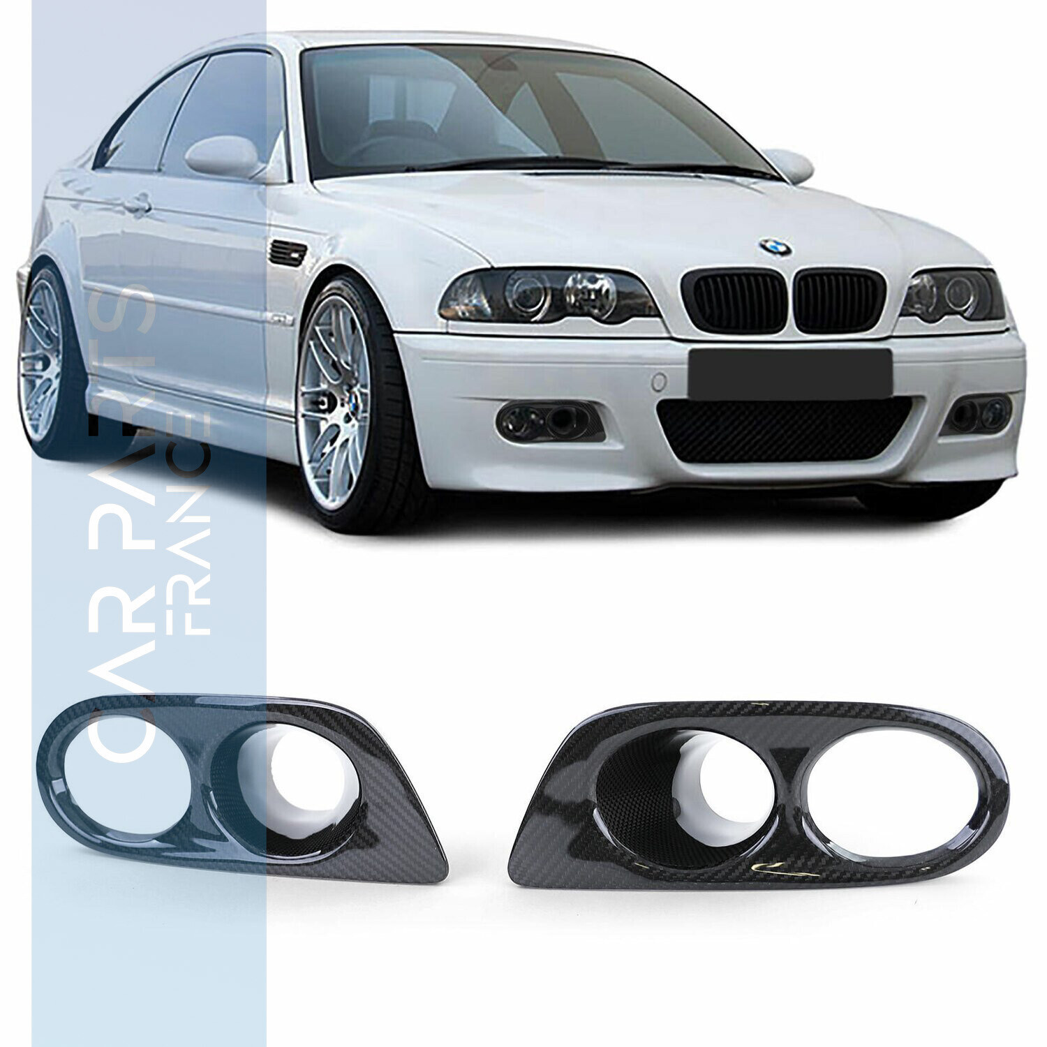 2 Caches antibrouillard pour BMW E46 en véritable Carbone