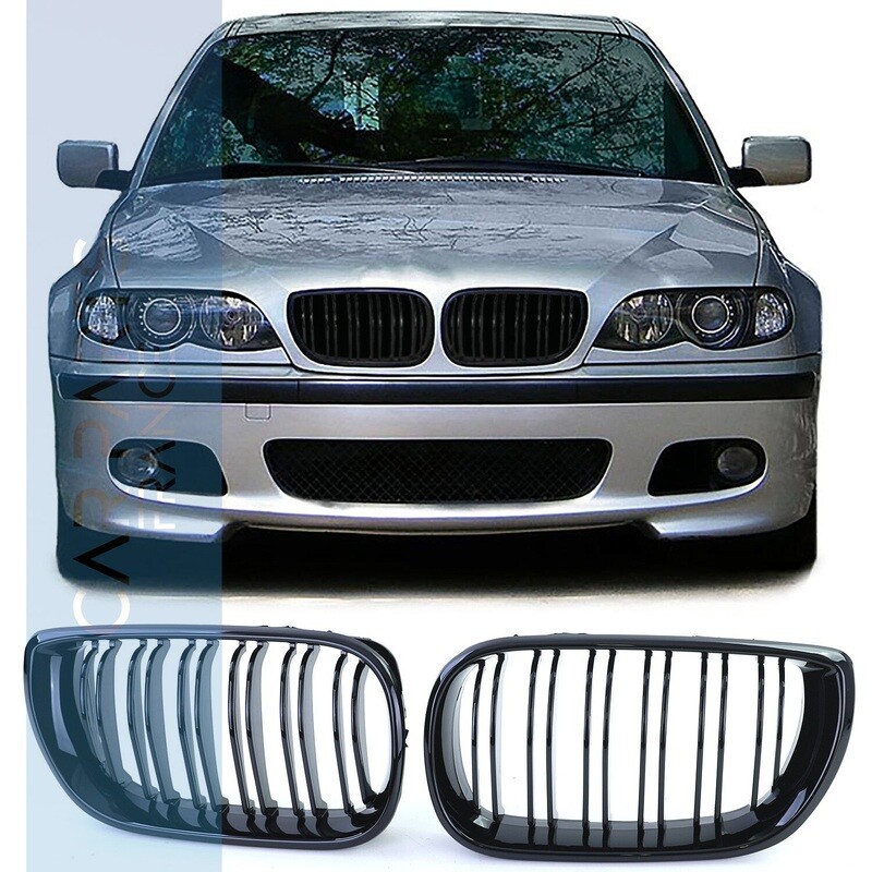 Calandre / Grille double lame pour BMW Série 3 E46 Berline Touring noir brillant 2001-2005