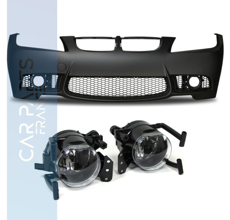 Pare-chocs avant look M3 pour BMW Série 3 E90 E91 de 2005-2008 + Antibrouillards balnc