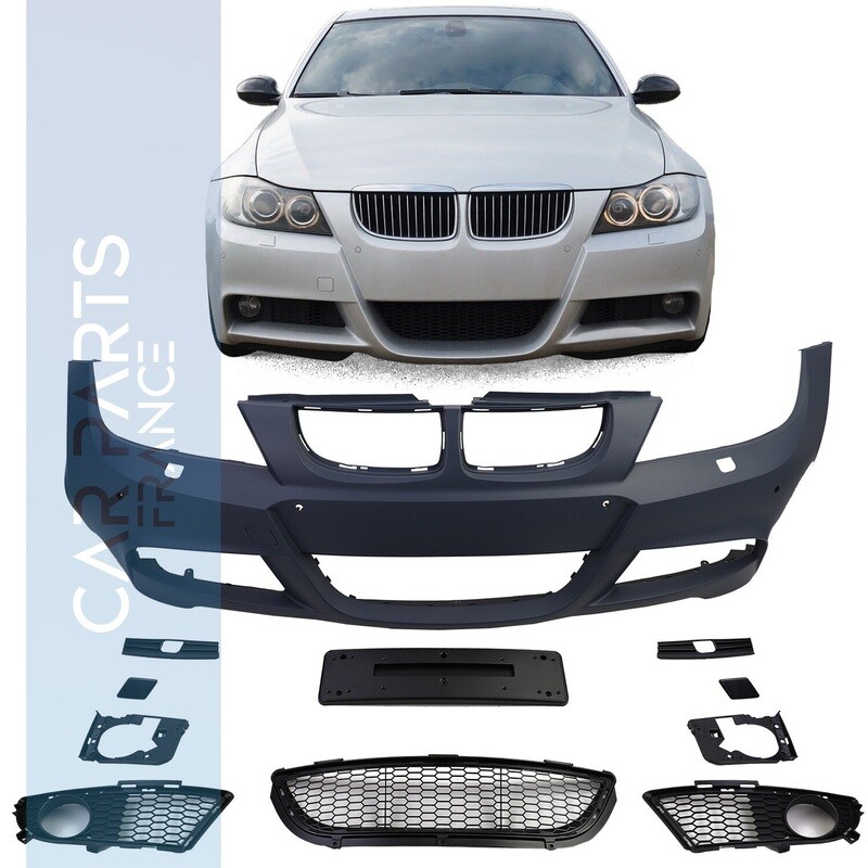 Pare-chocs look Pack M avant pour BMW Série 3 E90 E91 avec lave phare + PDC 2005-2008