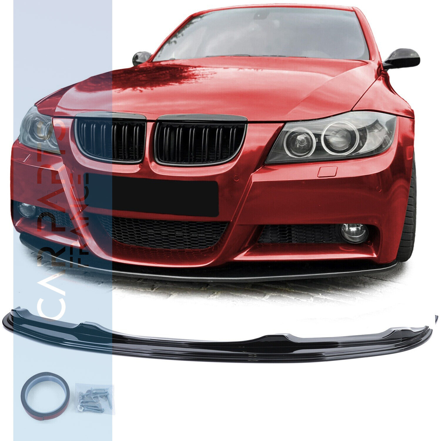 Lèvre / spoiler / lame de pare-chocs avant pour BMW Série 3 E90 E91 noir brillant 2005-2008