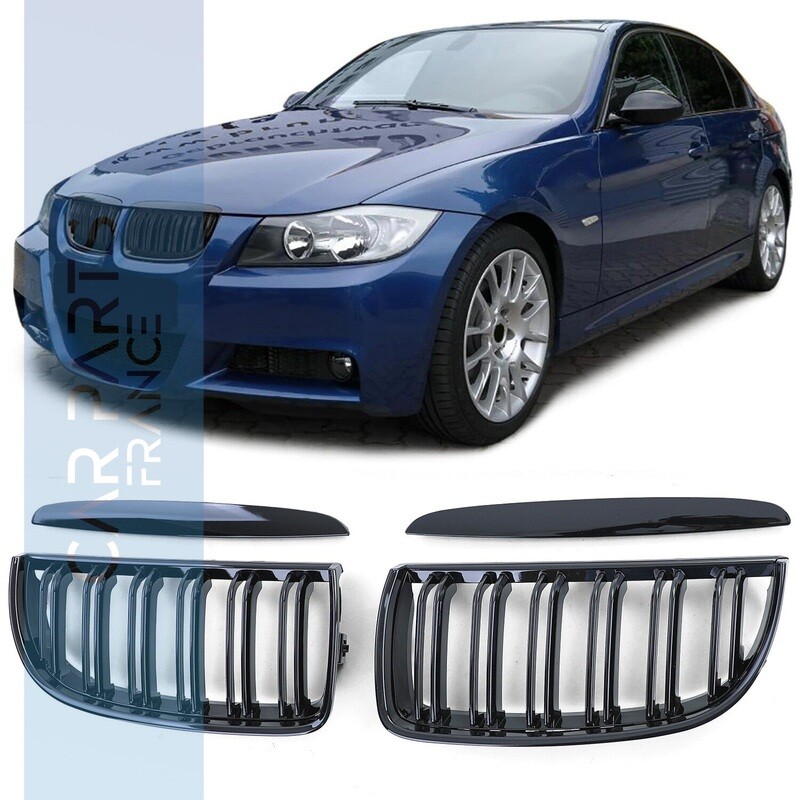 Calandre / Grille double lame pour BMW Série 3 E90 E91 noir brillant 2005-2008