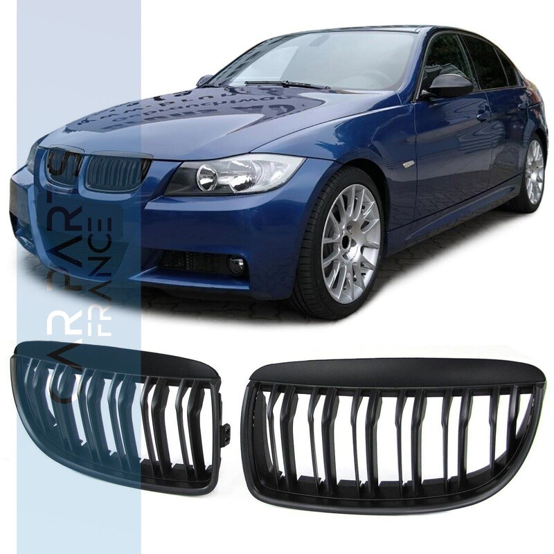 Calandre / Grille double lame pour BMW Série 3 E90 E91 noir mat 2005-2008