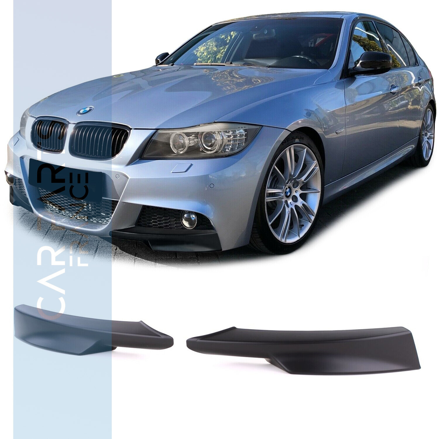 Lèvre / spoiler / Splitter / lame de pare-chocs avant pour BMW Série 3 E90 / E91 noir mat 2008 - 2011