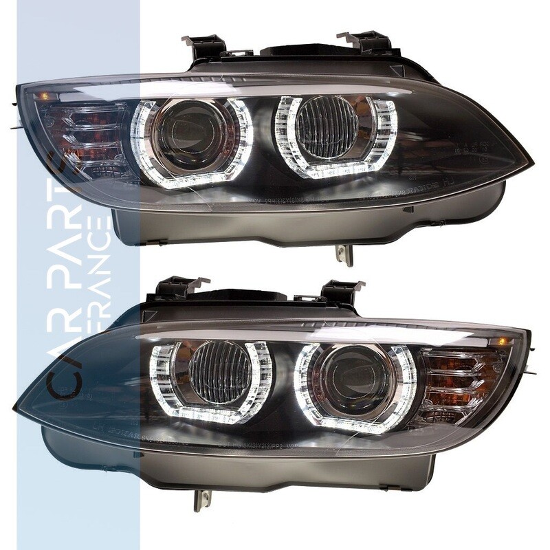 Paire de phares avant Angel Eyes 3D LED et xénon D1S pour BMW Série 3 E92 E93 2006-2010